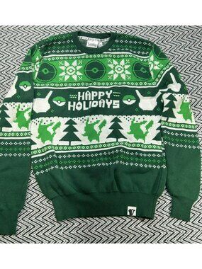 Pokémon Unisex Holiday Sweater Green/Bright White XS Cotton Blend Fair Isle